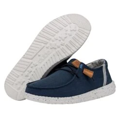 Wendy Washed Canvas - Navy -Heydude Shop FW23 W 40297 410 WENDY WASHED CANVAS NAVY LEFT PAIROUTSOLE